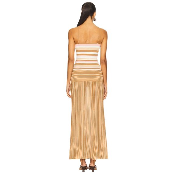 FAITHFULL THE BRAND Esenia Knit Dress in Puce Sepia Stripe Small New Womens Maxi - Picture 3 of 16